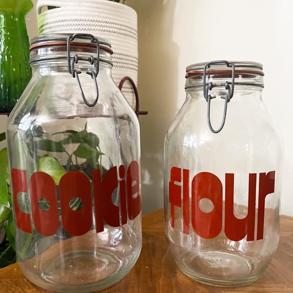 VINTAGE 60’s 70’s RARE mcm canister set block letter cookie sugar tea flour - Picture 4 of 11